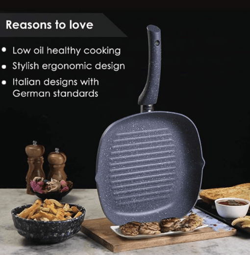 Wonderchef Granite Non-Stick 24cm Grill Pan | Soft-Touch Handles | Virgin Aluminium | PFOA and Heavy Metals Free | 3.5mm Thickness | 1.8 litres | 2 Year Warranty | Grey - Image 2
